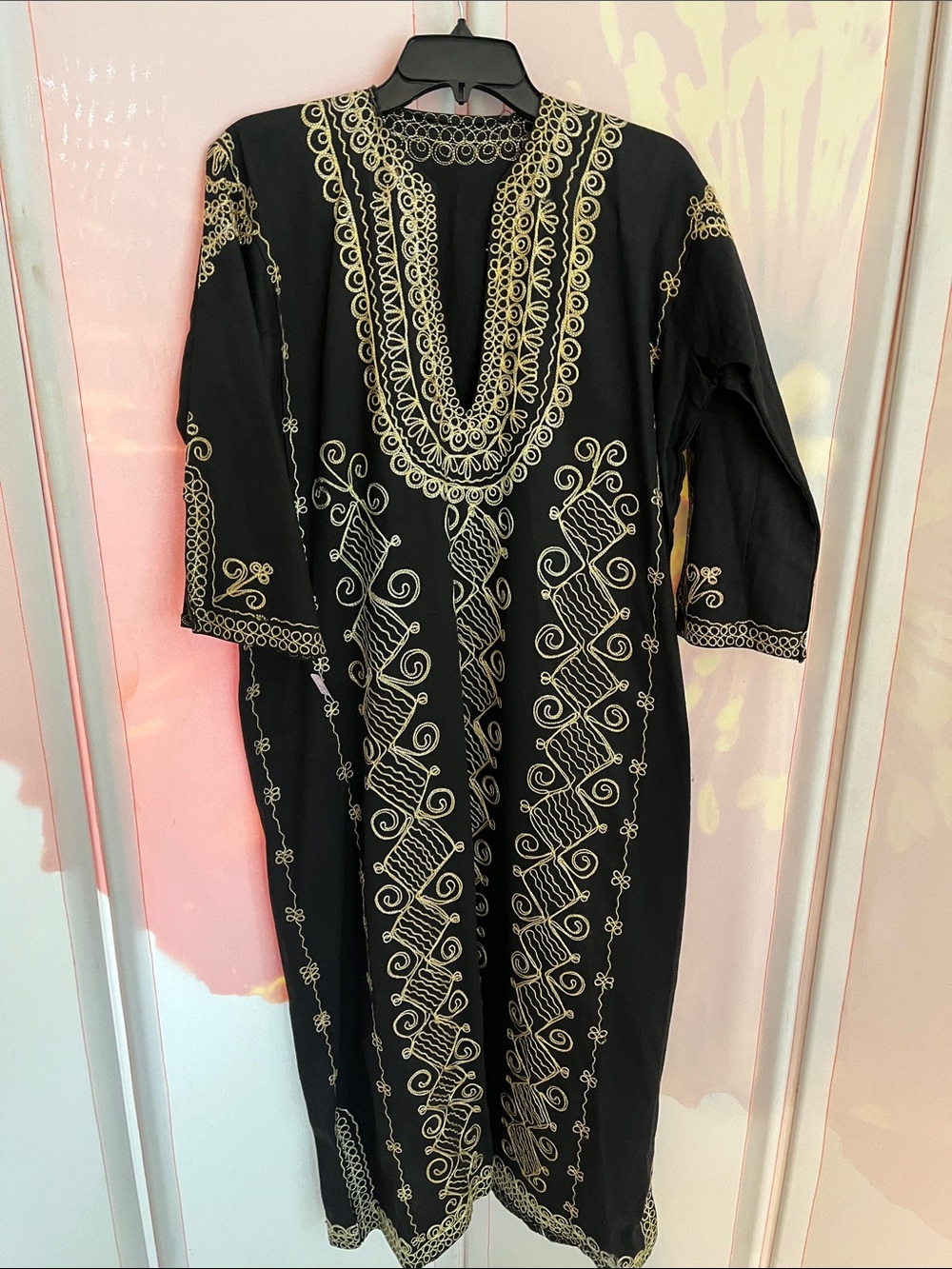 Vintage Black Long Sleeve Qipao with Gold Embroidery